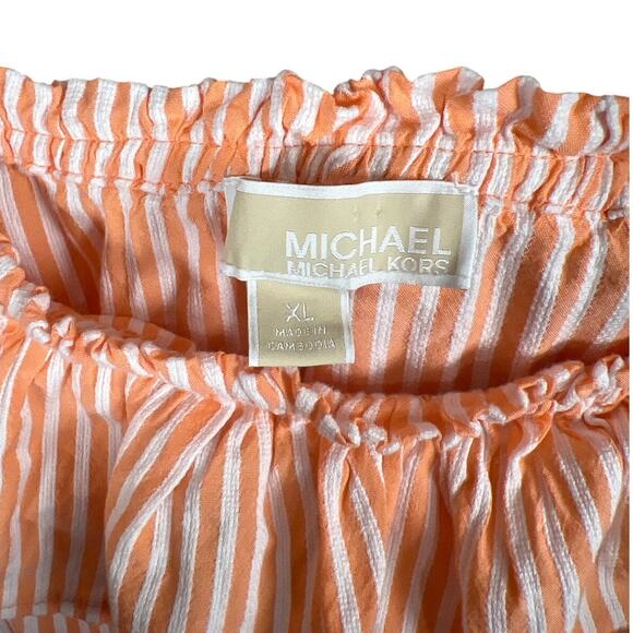 Michael Kors Striped Dress Size XL Summer Dress Boho Peasant Ruffle Neck - Picture 3 of 6